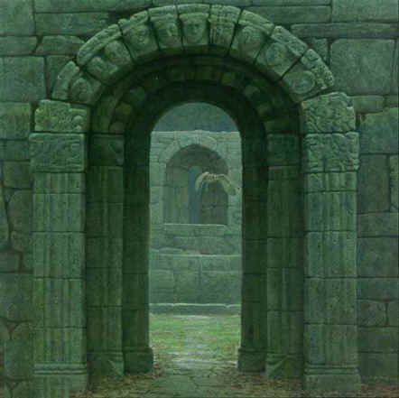 ROBERT BATEMAN 24X24 Secondary Market Art: "IRISH CHURCH & OWL AP"