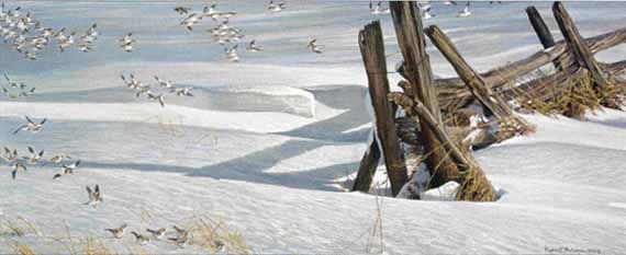 ROBERT BATEMAN 26X11 Secondary Market Art: "SPLIT RAILS BUNTING AP"