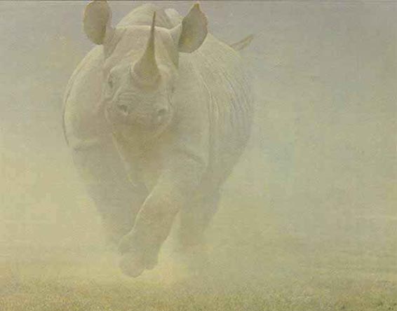 ROBERT BATEMAN 26X20 Secondary Market Art: "POWER PLAY RHINOCEROS"