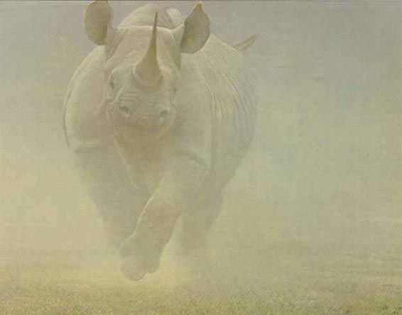 ROBERT BATEMAN 26X20 Secondary Market Art: "POWER PLAY RHINOCEROS"