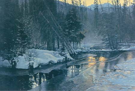 ROBERT BATEMAN 28X42 Secondary Market Art: "WINTER SUNSET APGCNV"