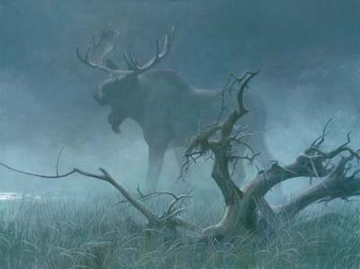 ROBERT BATEMAN 30X40 Secondary Market Art: "MOOSE IN MOONLIG APCNV"