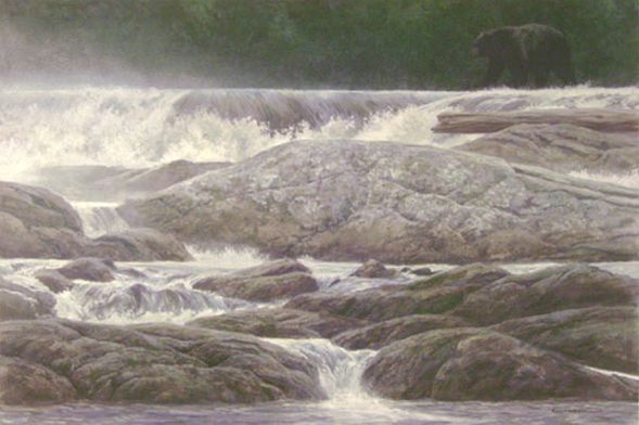 ROBERT BATEMAN 33X22 Secondary Market Art: "NAVIGATING RAPIDS AP"