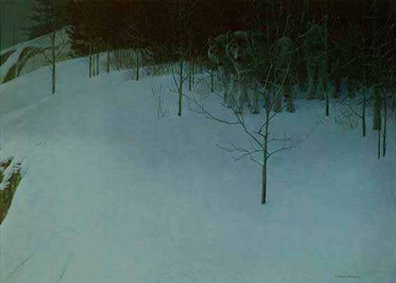 ROBERT BATEMAN 36X48 Secondary Market Art: "CLEAR NIGHT WOLVE GCNV"