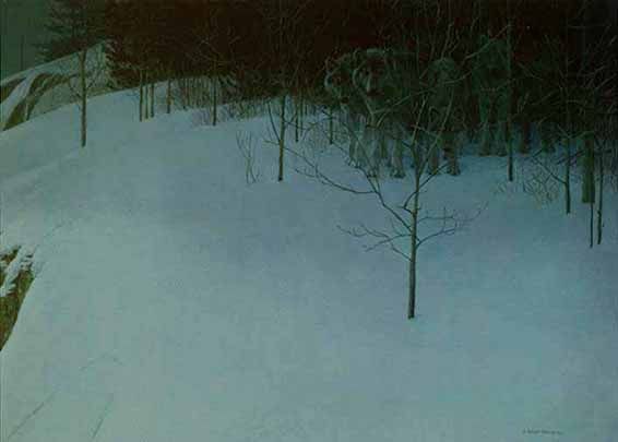 ROBERT BATEMAN 36X48 Secondary Market Art: "CLEAR NIGHT WOLVE GCNV"