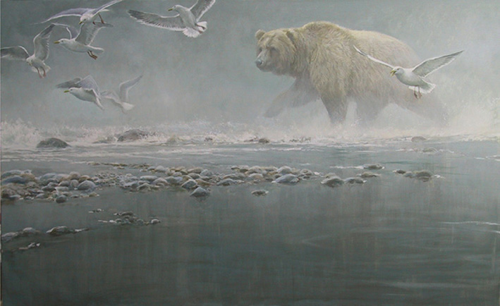 ROBERT BATEMAN 37X23 Secondary Market Art: "ABOVE RAPIDS GULL GCNV"
