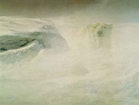 ROBERT BATEMAN 42X56 Secondary Market Art: "WHITE ENCOUNTER GCNV"