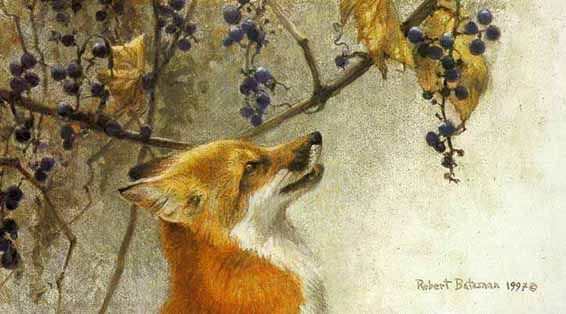 ROBERT BATEMAN 5X10 Secondary Market Art: "FOX & GRAPES"