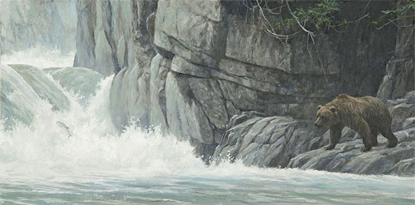 Robert Bateman Hand Signed And Numbered Limited Edition Print and Canvas Giclee :"Fishing Hole (Grizzly)"