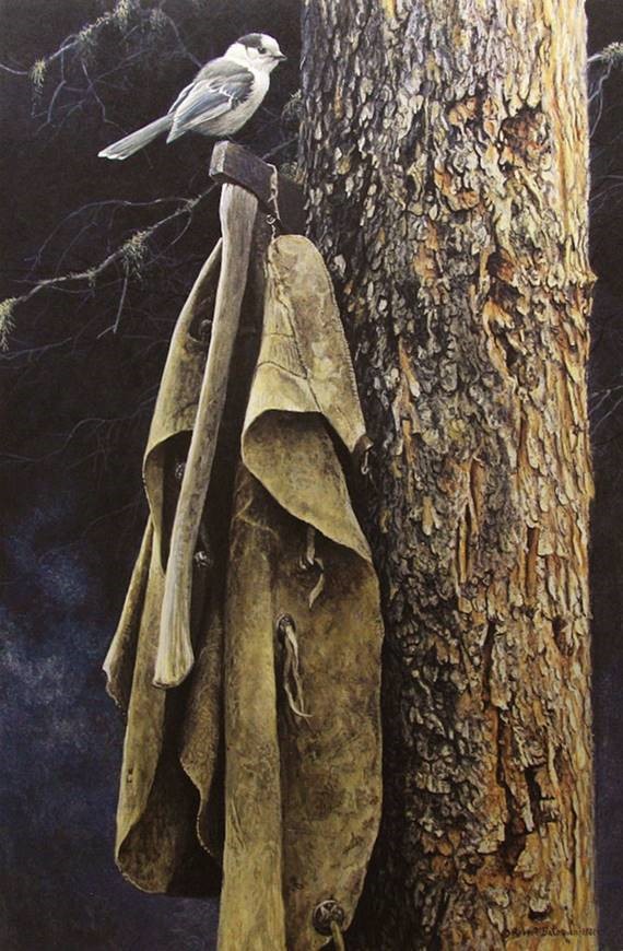 Robert Bateman Hand Signed and Numbered Limited Edition Renaissance Giclee Canvas :"Wranglers Campsite Gray Jay"