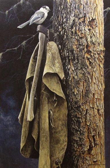 Robert Bateman Hand Signed and Numbered Limited Edition Renaissance Giclee Canvas :"Wranglers Campsite Gray Jay"