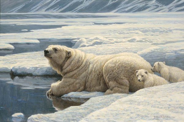Robert Bateman Handsigned and Numbered Limited Edition Renaissance Giclee on Canvas: "Arctic Family"