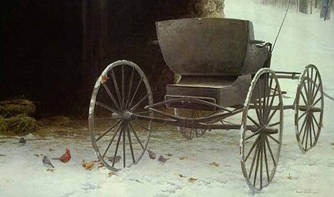 Robert Bateman Handsigned and Numbered Limited Edition Renaissance Giclee on Canvas:"Old Buggy and Winter Birds"