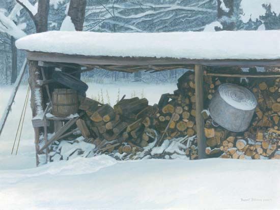 Robert Bateman Handsigned and Numbered Limited Edition:"Woodshed in Winter - Ermine "