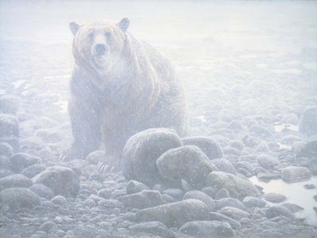 Robert Bateman Handsigned & Numbered Limited Edition Canvas Giclee:"End of Season Grizzly"