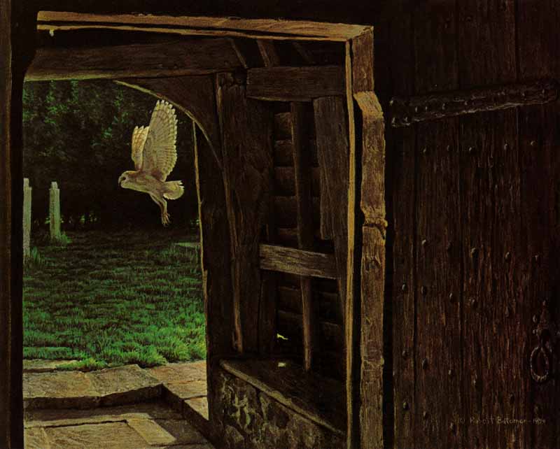 Robert Bateman Handsigned & Numbered Limited Edition Giclee on Canvas:"Barn Owl in the Churchyard"