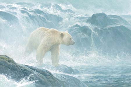 Robert Bateman Limited Edition Giclee on Canvas:"Salmon Watch - Spirit Bear"