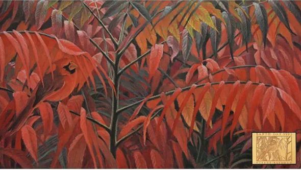 Robert Bateman Limited Edition Paper Print:"Cardinal And Sumac Medallion Ed."