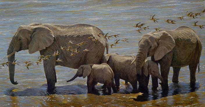 ROBERT BATEMAN  Secondary Market Art: "ELEPHANT HERD GROUSE"