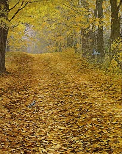 ROBERT BATEMAN Secondary Market Art: "FARM LANE & BLUEJAY"