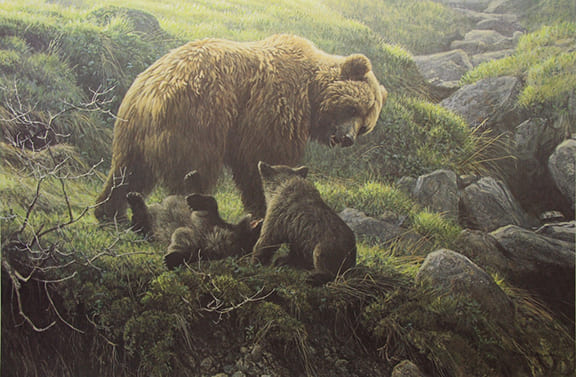 ROBERT BATEMAN  Secondary Market Art: "GRIZZLY & CUBS"