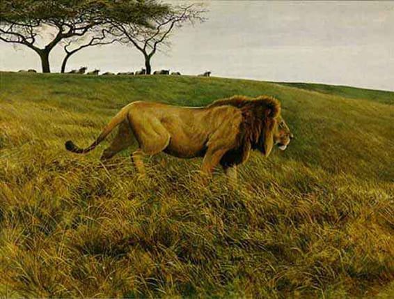 ROBERT BATEMAN  Secondary Market Art: "LION & WILDEBEEST"
