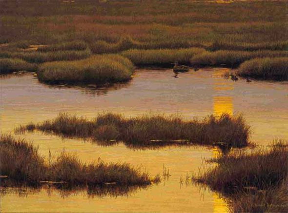ROBERT BATEMAN  Secondary Market Art: "MALLARD FAMILY SUNSET"