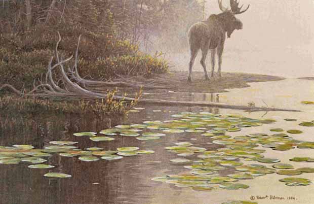 ROBERT BATEMAN  Secondary Market Art: "MOOSE WATERS EDGE"