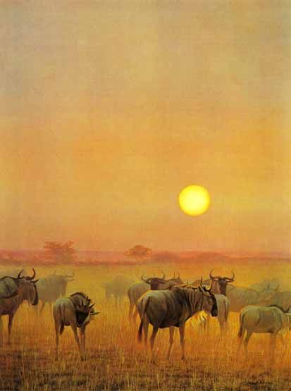 ROBERT BATEMAN Secondary Market Art: "WILDEBEEST SUNSET"
