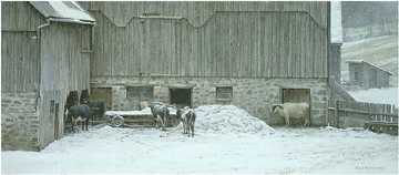 ROBERT BATEMAN  Secondary Market Art: "WINTER BARNYARD"