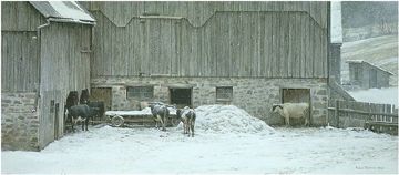 ROBERT BATEMAN  Secondary Market Art: "WINTER BARNYARD"