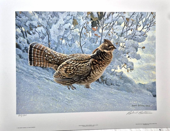 Robert Bateman Signed Limited Edition Lithograph Print: "Early Snow Ruff Grouse"