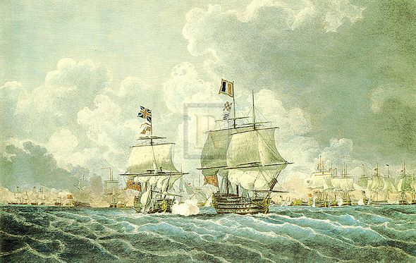 Robert Cleveley Artist Hand Colored Copper Plate Printed Atelier Print:"The Glorious First of June 1794 (Morning)"