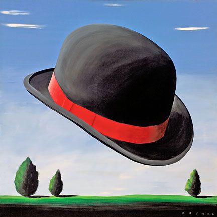 Robert Deyber Artist Signed Limited Edition Hand-crafted Stone Lithograph:"At the Drop of a Hat ( Bowler)"