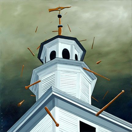 Robert Deyber Artist Signed Limited Edition Hand-crafted Stone Lithograph:"Bats in the Belfry"