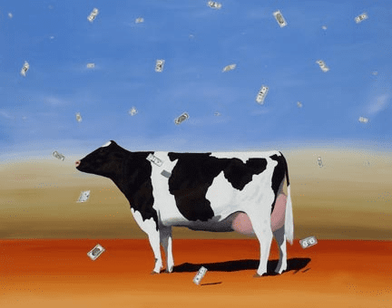 Robert Deyber Artist Signed Limited Edition Hand-crafted Stone Lithograph:"Cash Cow"