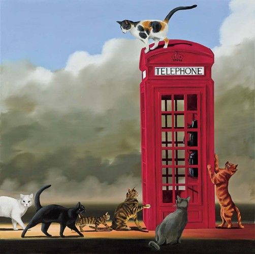 Robert Deyber Artist Signed Limited Edition Hand-crafted Stone Lithograph:"Cat Call"