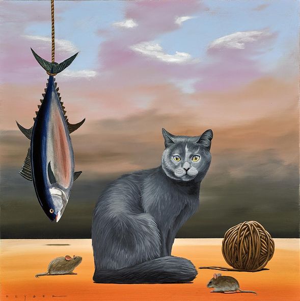 Robert Deyber Artist Signed Limited Edition Hand-crafted Stone Lithograph:"It's a Cat's Life"