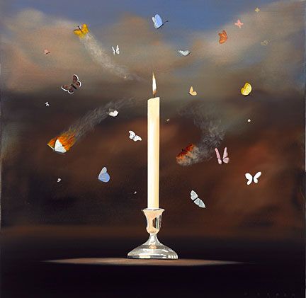Robert Deyber Artist Signed Limited Edition Hand-crafted Stone Lithograph:"Like Moths to a Flame"