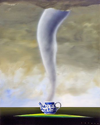 Robert Deyber Artist Signed Limited Edition Hand-crafted Stone Lithograph:"Tempest in a Teapot"