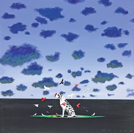 Robert Deyber Artist Signed Limited Edition Hand-crafted Stone Lithograph:"The Bird Dog"