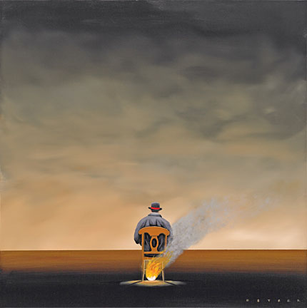 Robert Deyber Artist Signed Limited Edition Hand-crafted Stone Lithograph:"The Hot Seat"