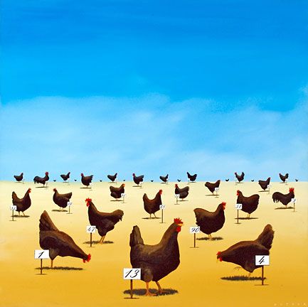 Robert Deyber Artist Signed Limited Edition Hand-crafted Stone Lithograph:"The Pecking Order"