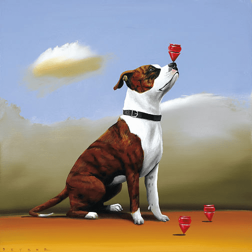 Robert Deyber Artist Signed Limited Edition Hand-crafted Stone Lithograph:"Top Dog"