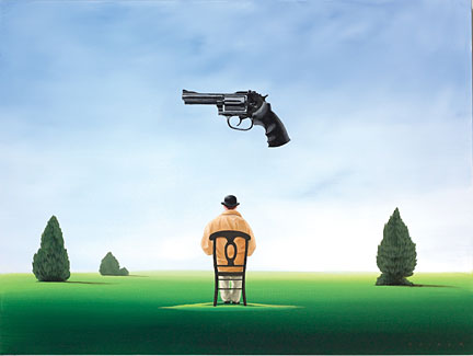 Robert Deyber Artist Signed Limited Edition Hand-crafted Stone Lithograph:"Under the Gun"