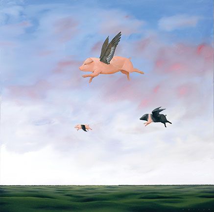 Robert Deyber Artist Signed Limited Edition Hand-crafted Stone Lithograph:"When Pigs Fly"
