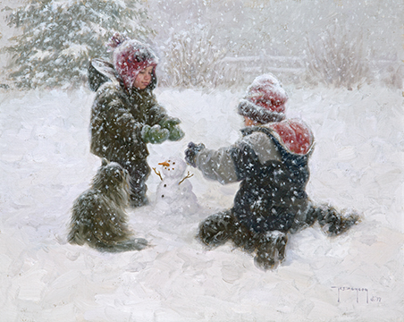 Robert Duncan Hand Signed and Numbered Limited Edition Canvas Giclee:"The First Snowman"