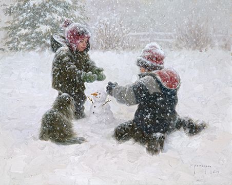 Robert Duncan Hand Signed and Numbered Limited Edition Canvas Giclee:"The First Snowman"