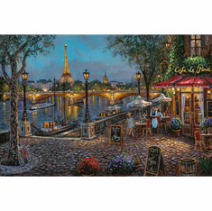 Robert Finale Artist Signed Hand-Embellished Limited Edition Canvas Giclee :"River View Cafe, Paris"