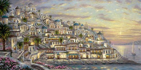Robert Finale Artist Signed Embellished Limited Edition Canvas Giclee:"A Sunset Sail, SantorIni" Robert Finale Artist Signed Embellished Limited Edition Canvas Giclee:"A Sunset Sail, SantorIni"